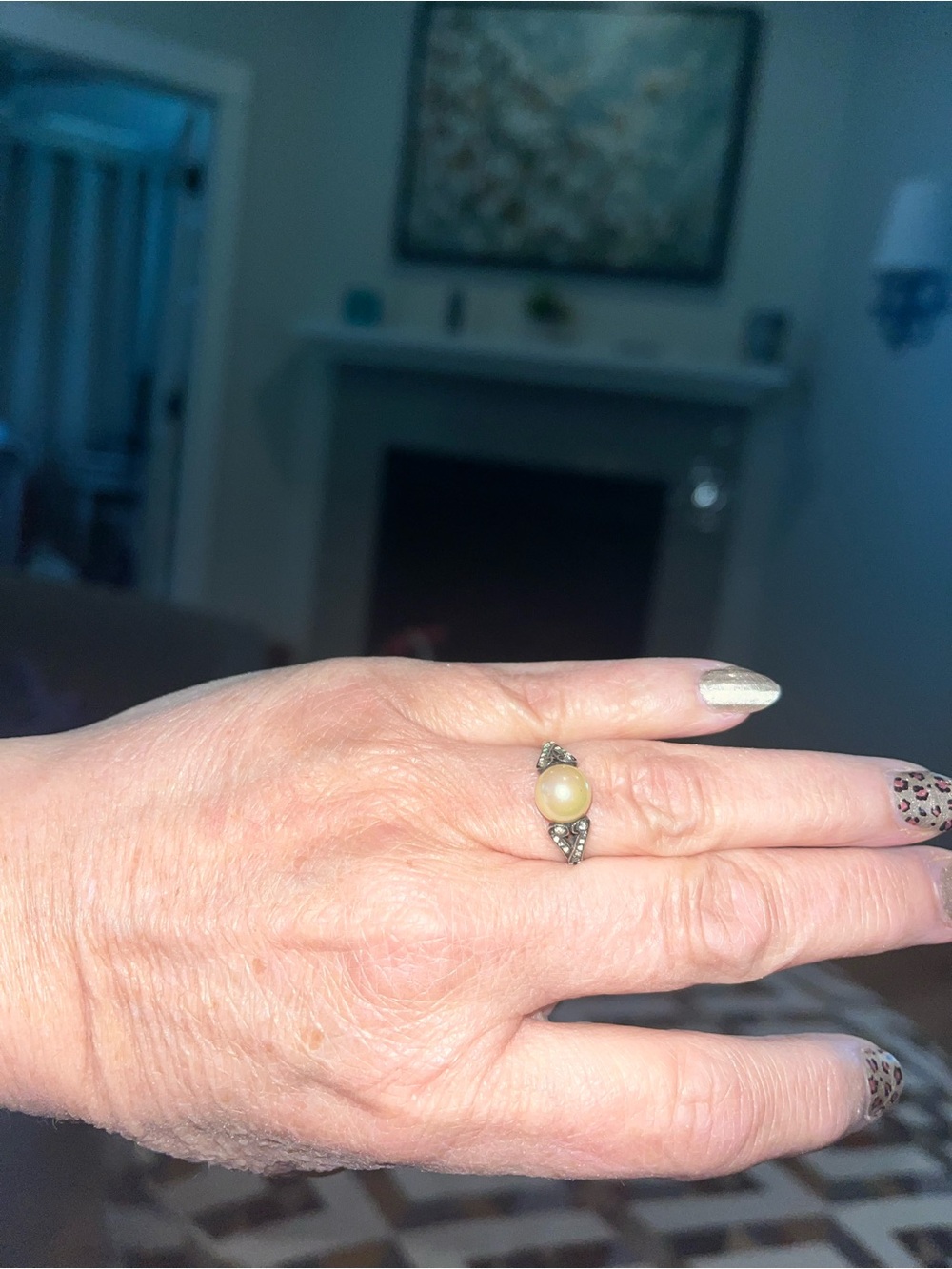 925 Sterling Silver Pearl Ring Size 7.25